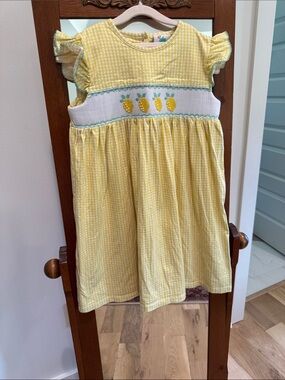 Girls Yellow Lemon Smocked Dress